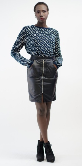 Faux Leather Zip Up Skirt - Picture 2 of 7